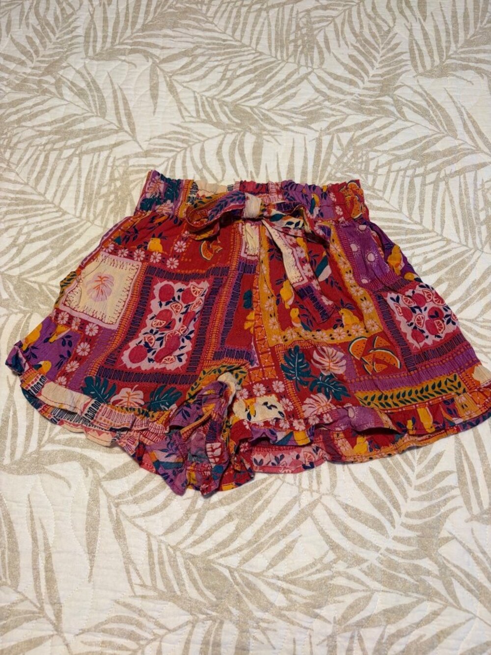 Angie Womens Boho Floral Patchwork Elastic Waist Rayon Shorts Small